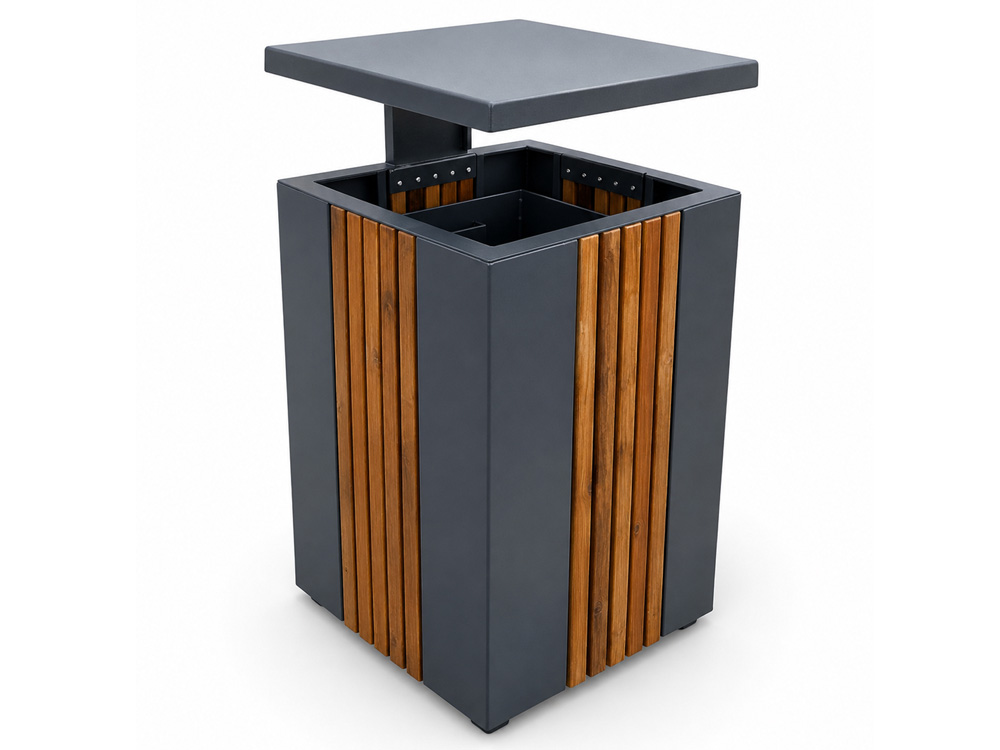 AKT-310 Açık Alan Metal Ahşap Çöp Kovaları
