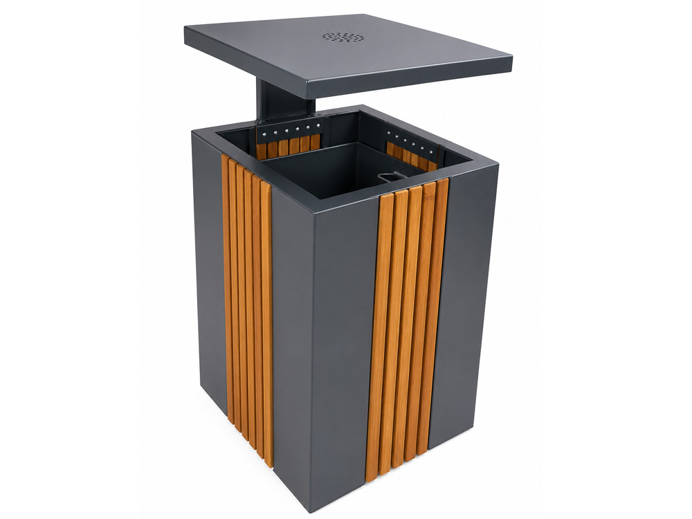 AKT-313 Açık Alan Metal Ahşap Çöp Kovaları
